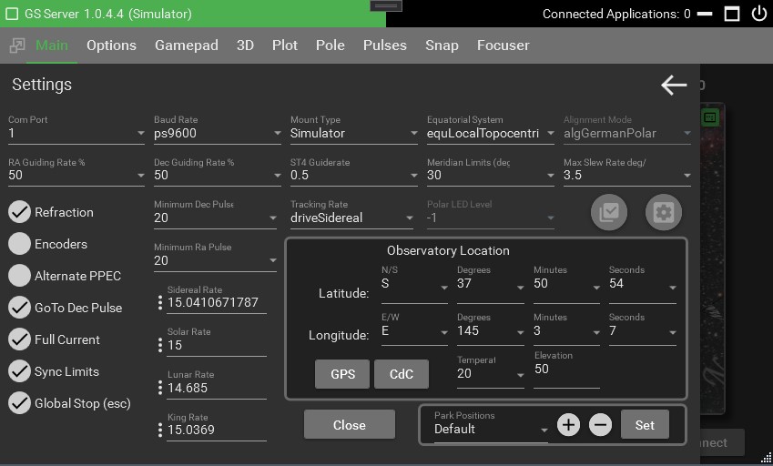 GSS Main Screen Settings